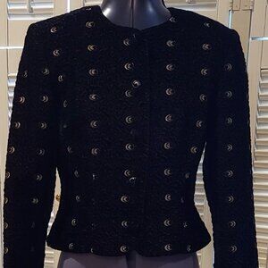 Vintage Formal Stunning Althuser Black & Gold Textured Fitted Jacket Size 4 NWOT